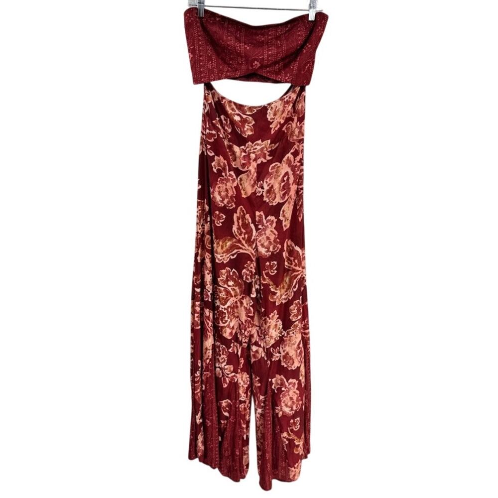 Free People Jumpsuit Satin Wide Leg Flare Boho Floral Sz M
